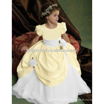 Nouveau jaune et blanc avec châssis et robes faites à la main fleur flowergirl robes filles 1005